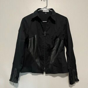 Anne Fontaine Vintage‎ Black Paneled Zip Front Collared Blouse Size 2